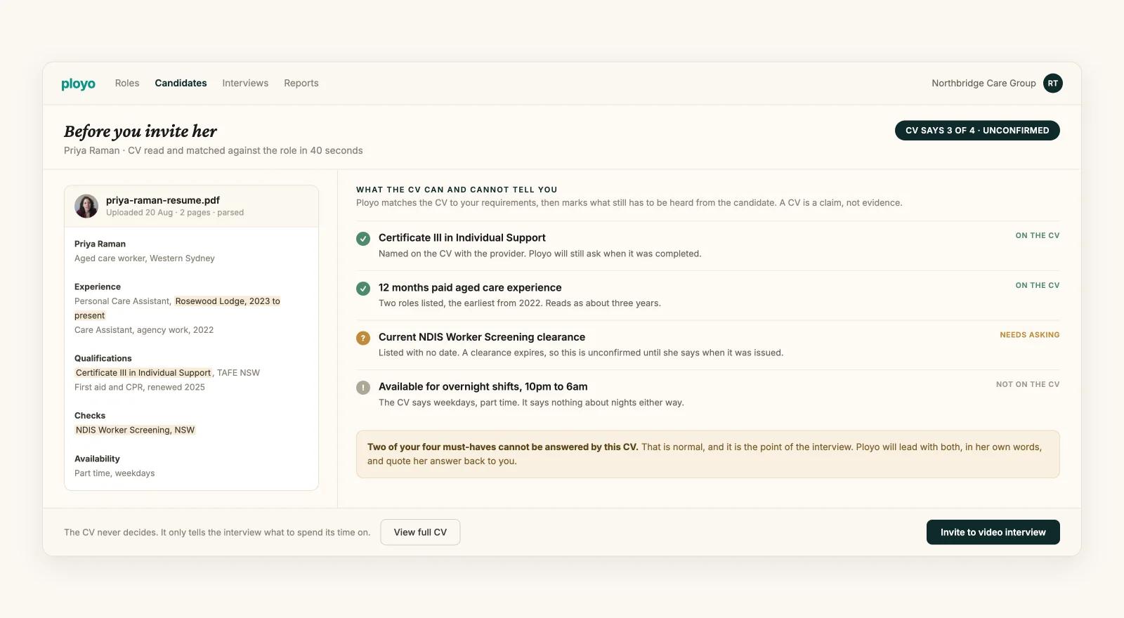 Every CV parsed, matched, and marked up before you invite