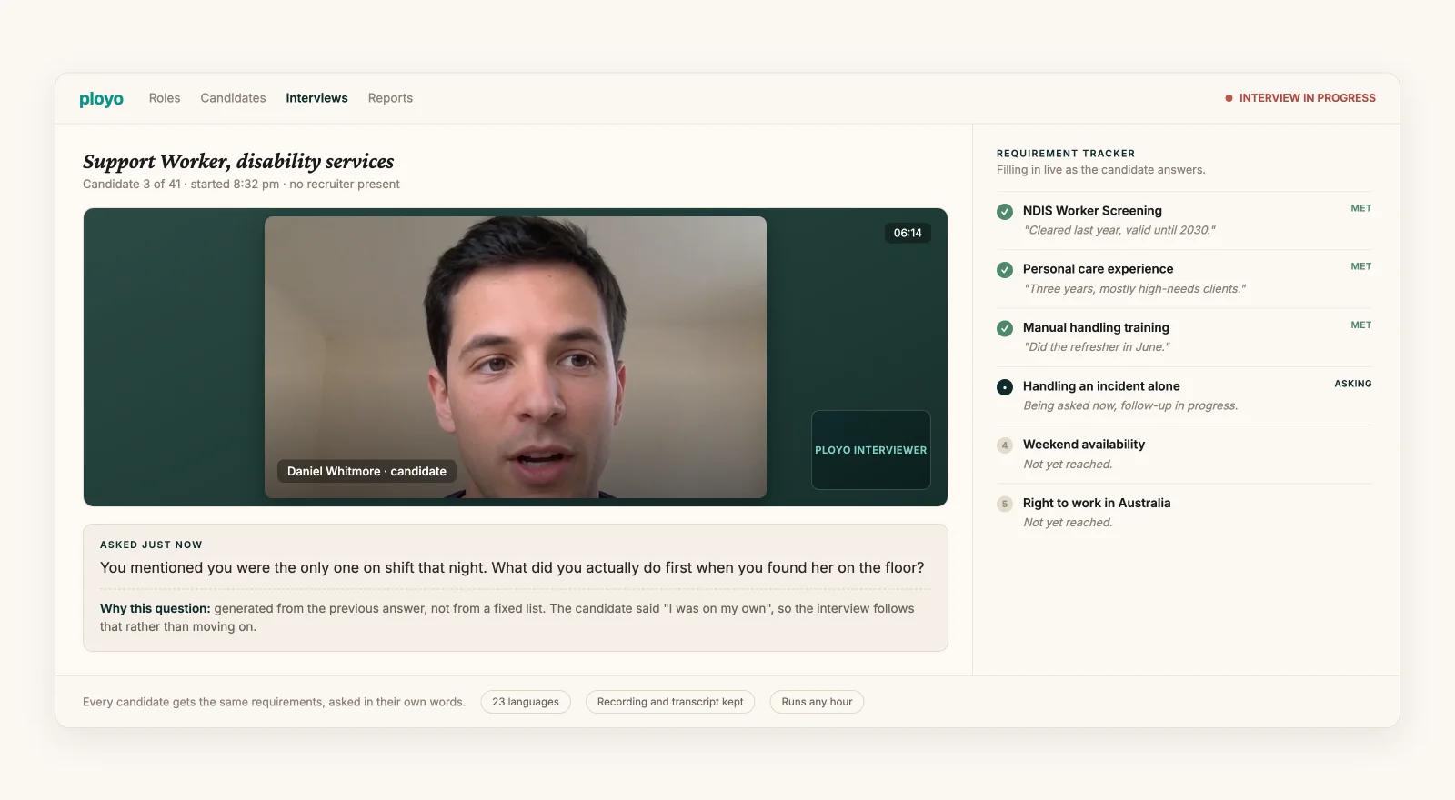 Adaptive AI video interviews, at any volume
