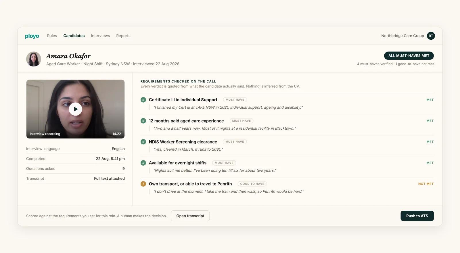 Adaptive AI video screening calls with every candidate you invite