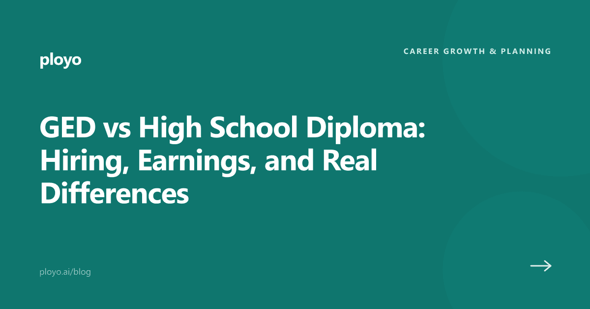 Illustration for the Ployo article comparing GED and high school diploma outcomes
